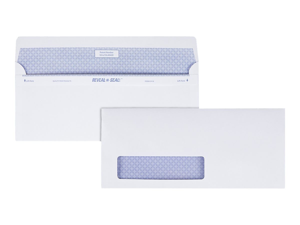Quality Park Reveal-N-Seal Security Tinted #10 Window Envelope, 4 1/8