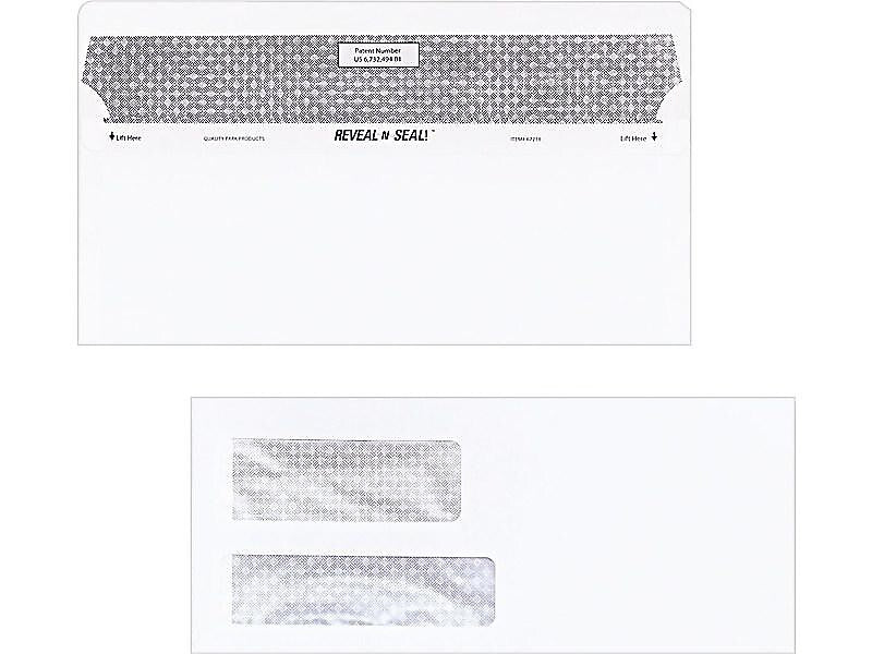 Quality Park Reveal-N-Seal Security Tinted #9 Double Window Envelopes, 3 7/8