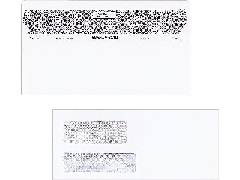 Quality Park Reveal-N-Seal Security Tinted #9 Double Window Envelopes, 3 7/8" x 8 7/8", White Wove, 500/Box
