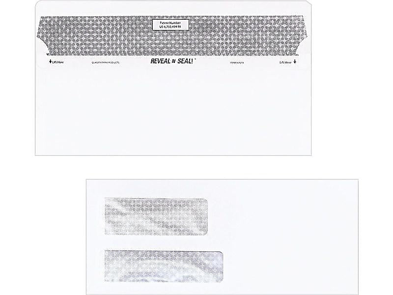 Quality Park Reveal-N-Seal Security Tinted #9 Double Window Envelopes, 3 7/8" x 8 7/8", White Wove, 500/Box