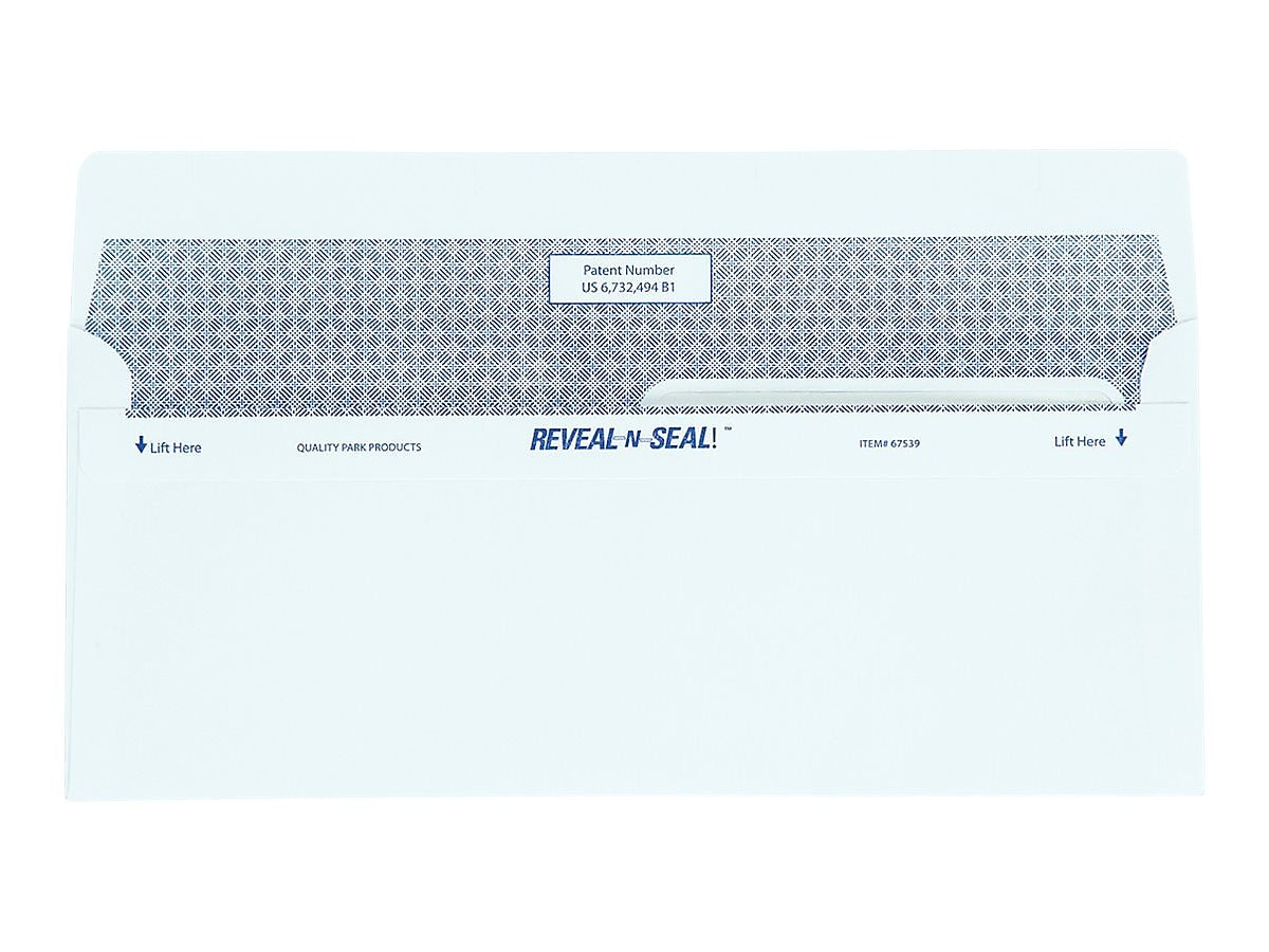 Quality Park Self Seal Security Tinted #8 Double Window Envelope 3 5/8" x 8 5/8", White Wove, 500/Box