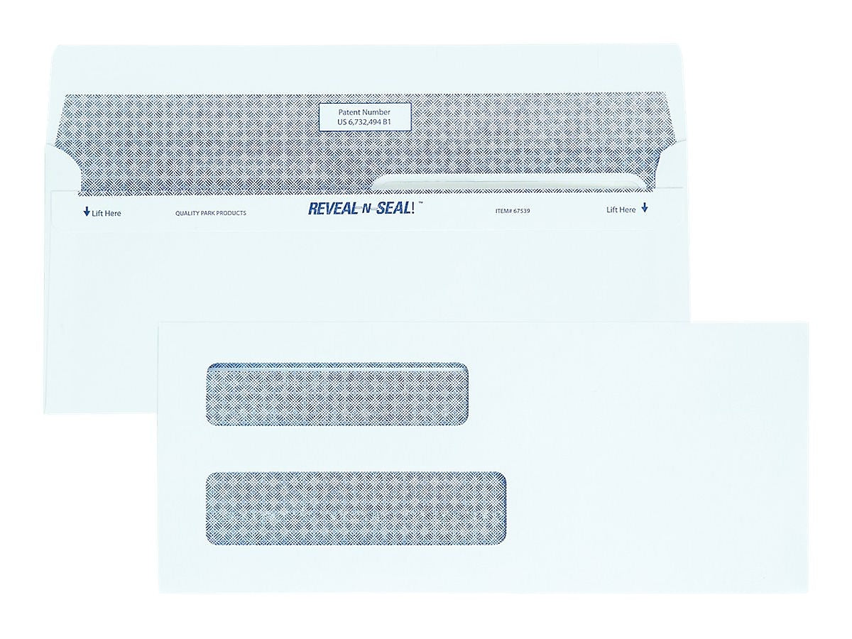 Quality Park Self Seal Security Tinted #8 Double Window Envelope 3 5/8