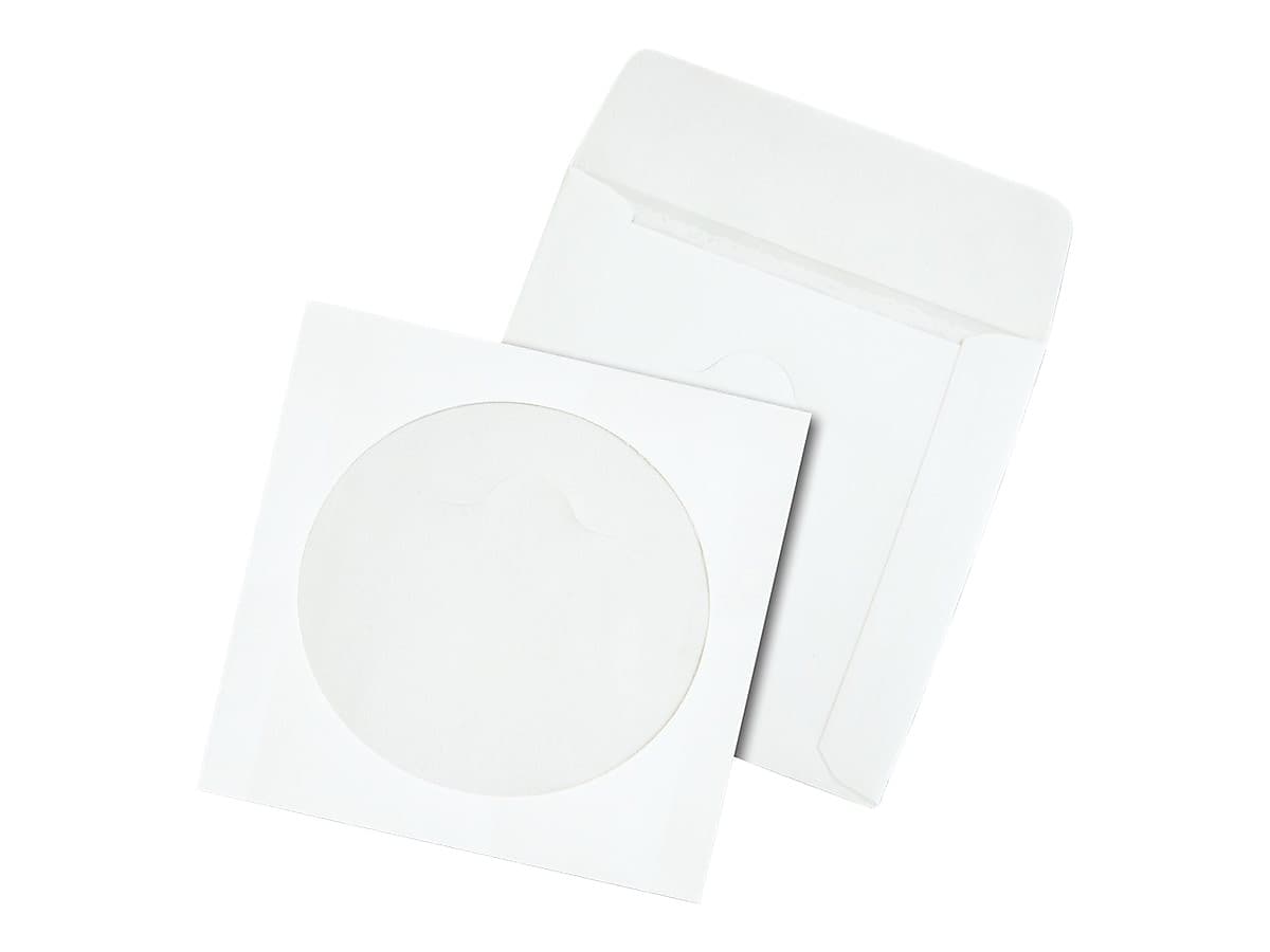 Quality Park Tech-No-Tear Sleeves for CD/DVD, White Paper, 100/Box
