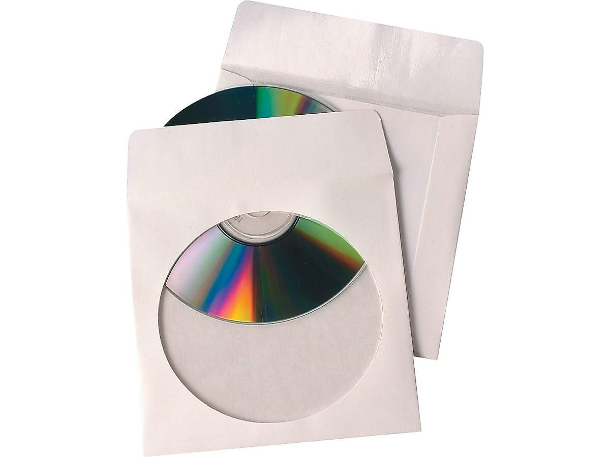 Quality Park Tech-No-Tear Sleeves for CD/DVD, White Paper, 100/Box