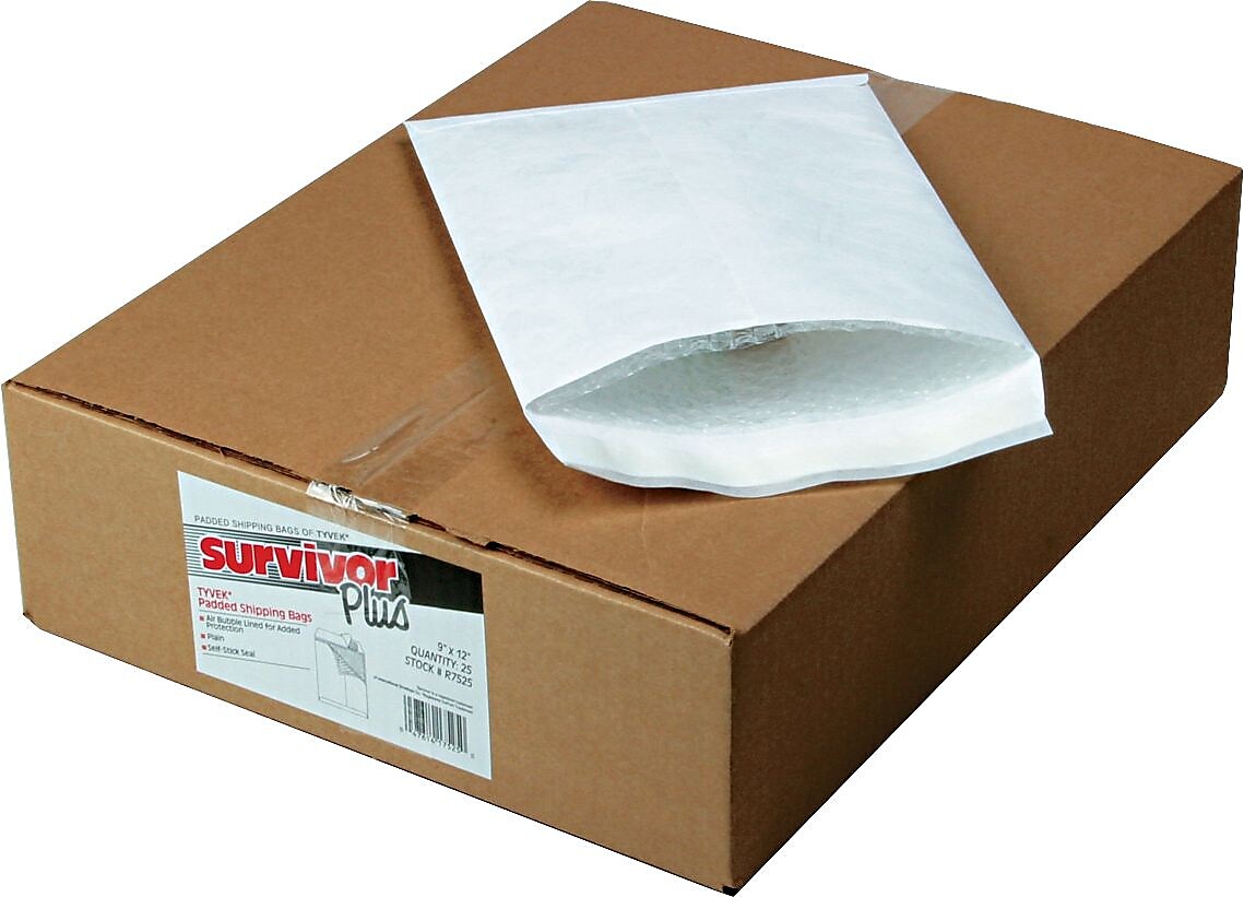 Quality Park Tyvek® Self-Seal Air Bubble Mailers, Side Seam, #3, White, 9
