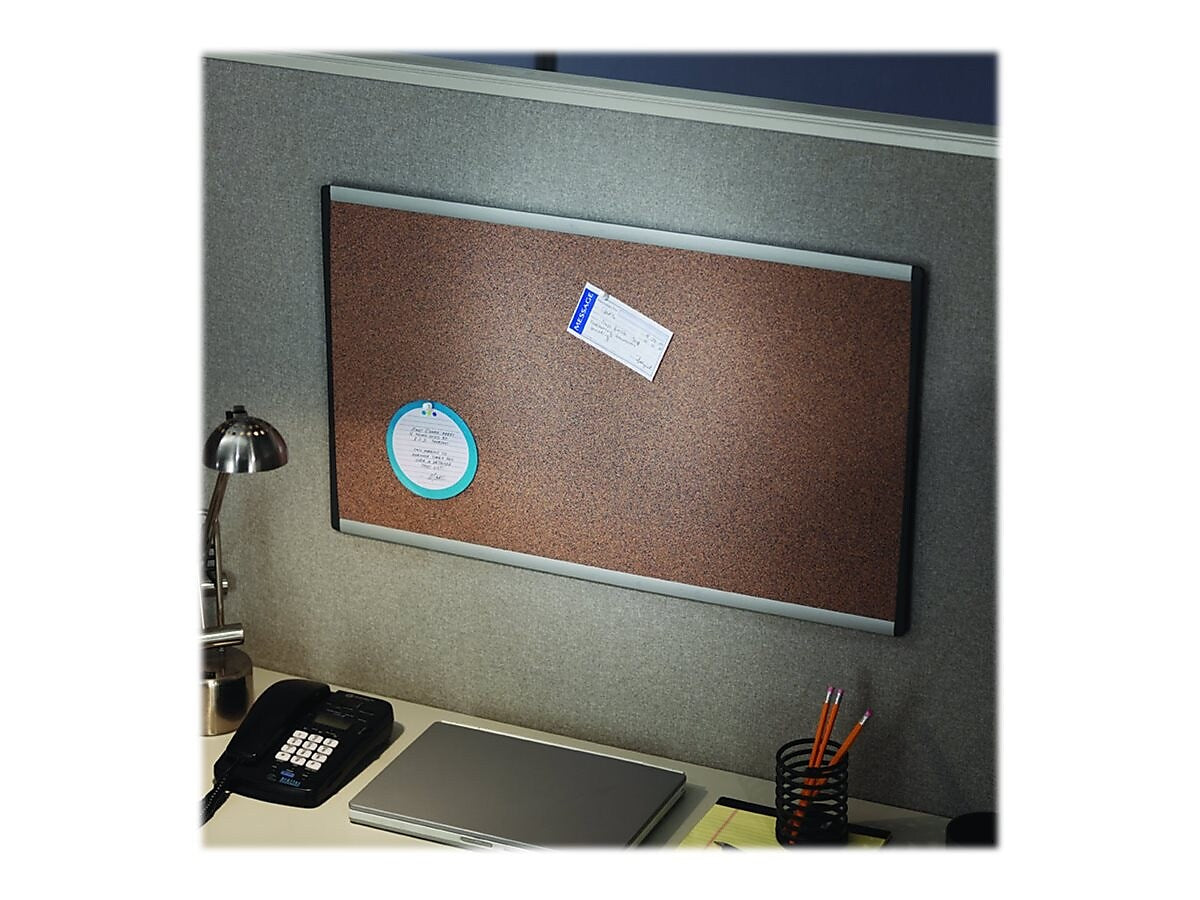 Quartet Arc Cubicle Cork Bulletin Board, Aluminum Frame, 18"H x 30"W