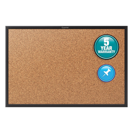 Quartet Classic Cork Bulletin Board, Black Aluminum Frame, 3'H x 4'W