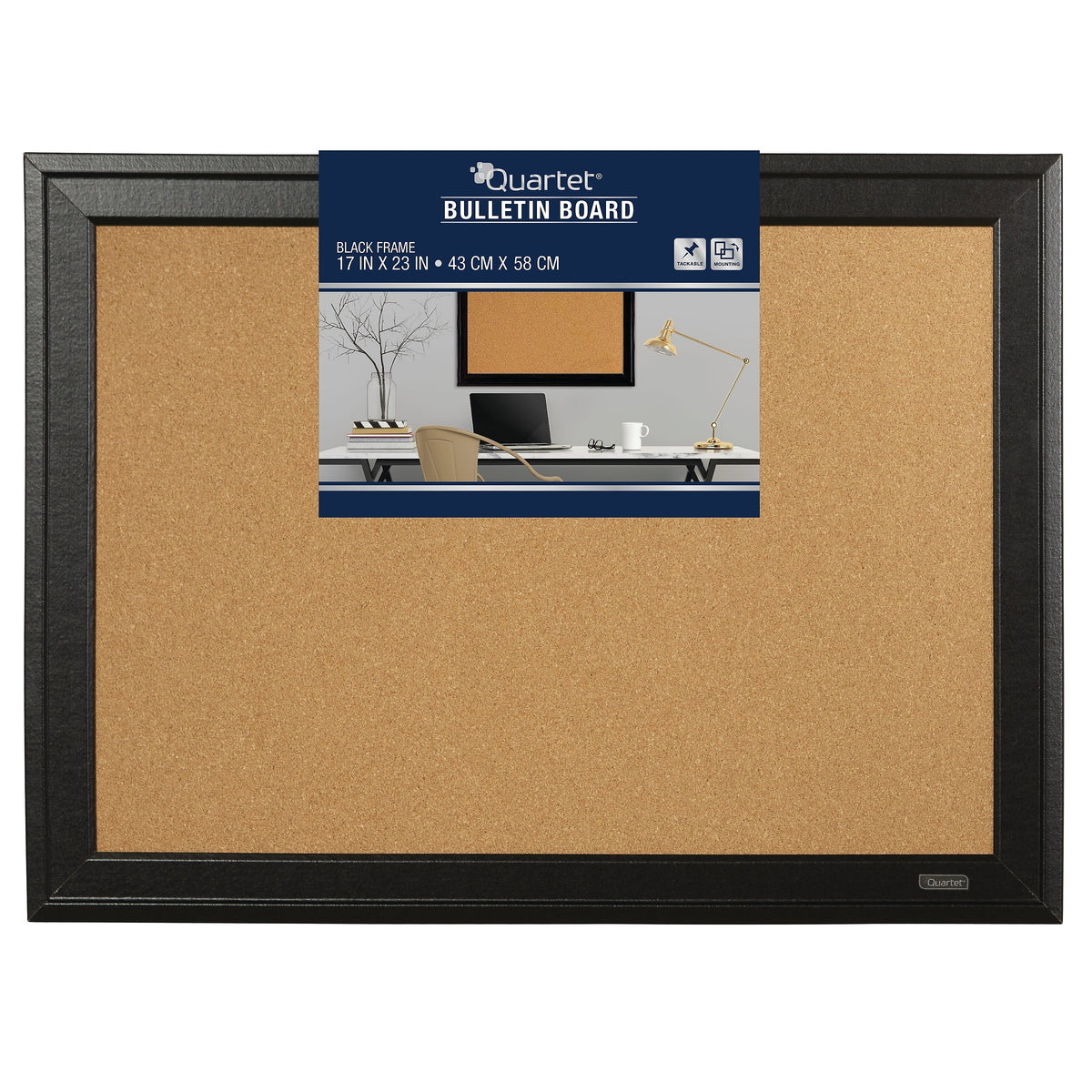 Quartet Cork Bulletin Board, Black Frame, 23'' x 17''