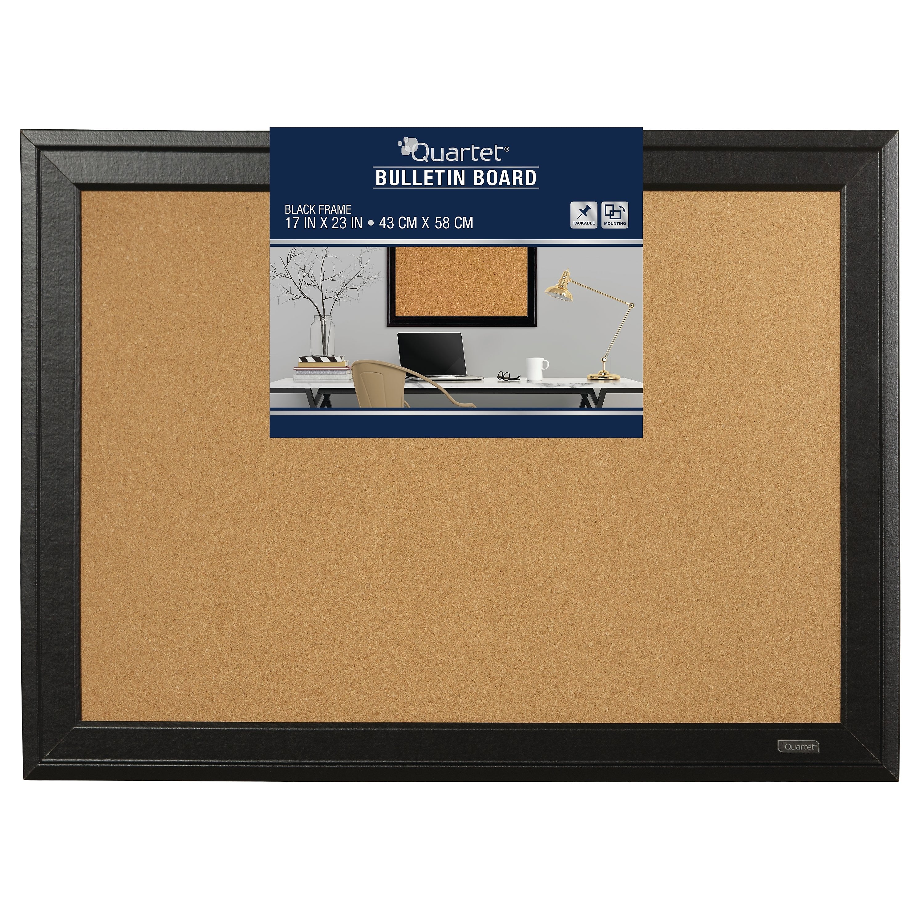 Quartet Cork Bulletin Board, Black Frame, 23'' x 17''