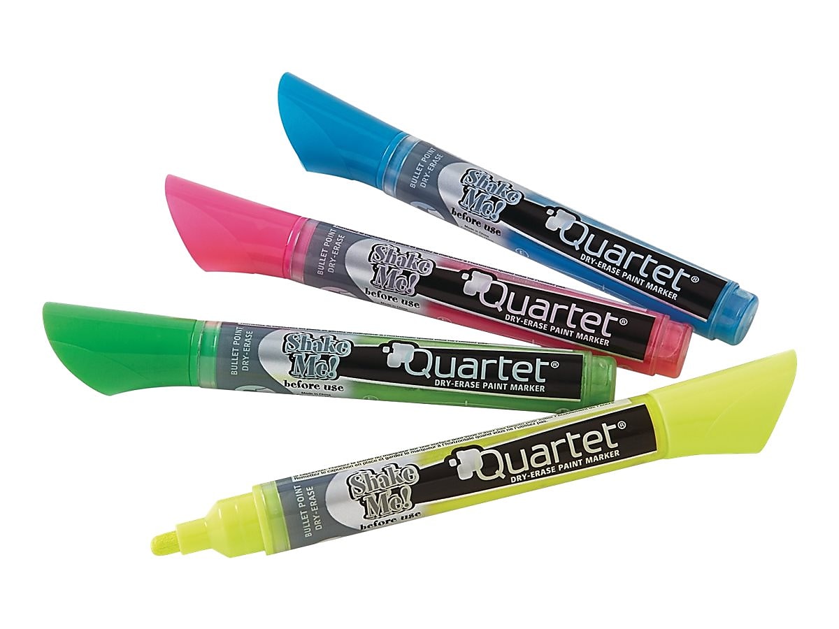 Quartet Dry Erase Markers, Bullet Tip, Assorted Neon, 4/Pack