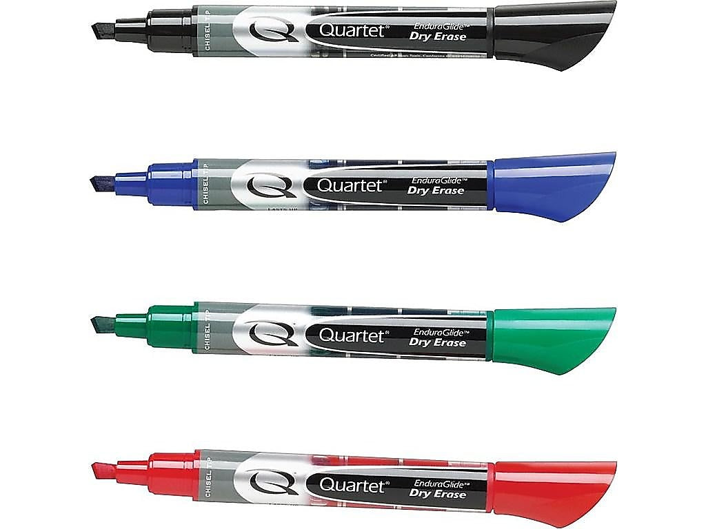 Quartet EnduraGlide Dry Erase Markers, Chisel Tip, Assorted, 12/Pack