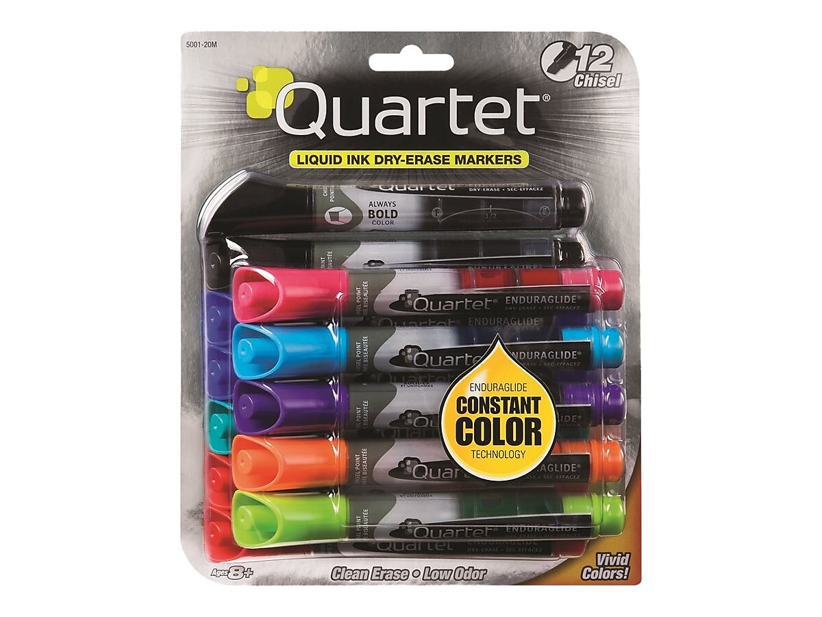 Quartet EnduraGlide Dry Erase Markers, Chisel Tip, Assorted, 12/Pack