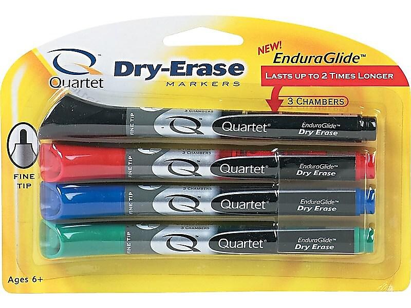 Quartet EnduraGlide Dry Erase Markers, Fine Tip, Assorted, 4/Pack