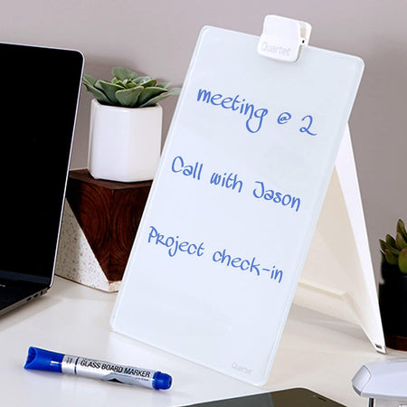 Quartet® Glass Dry-Erase Desktop Easel, White Surface, Frameless, 9"W x 11"H