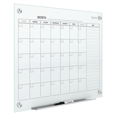 Quartet Infinity Magnetic Glass Calendar Dry-Erase Whiteboard, 3' x 2'