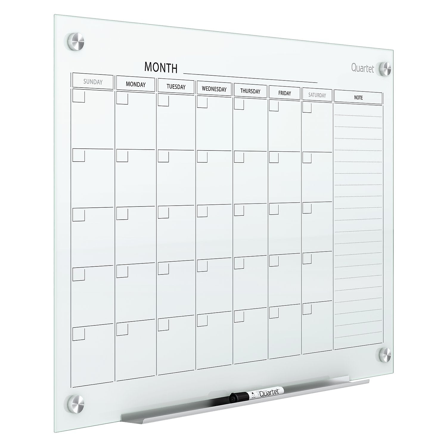 Quartet Infinity Magnetic Glass Calendar Dry-Erase Whiteboard, 3' x 2'