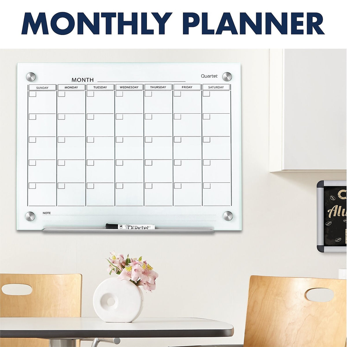 Quartet Infinity Magnetic Glass Calendar Dry-Erase Whiteboard, 3' x 2'