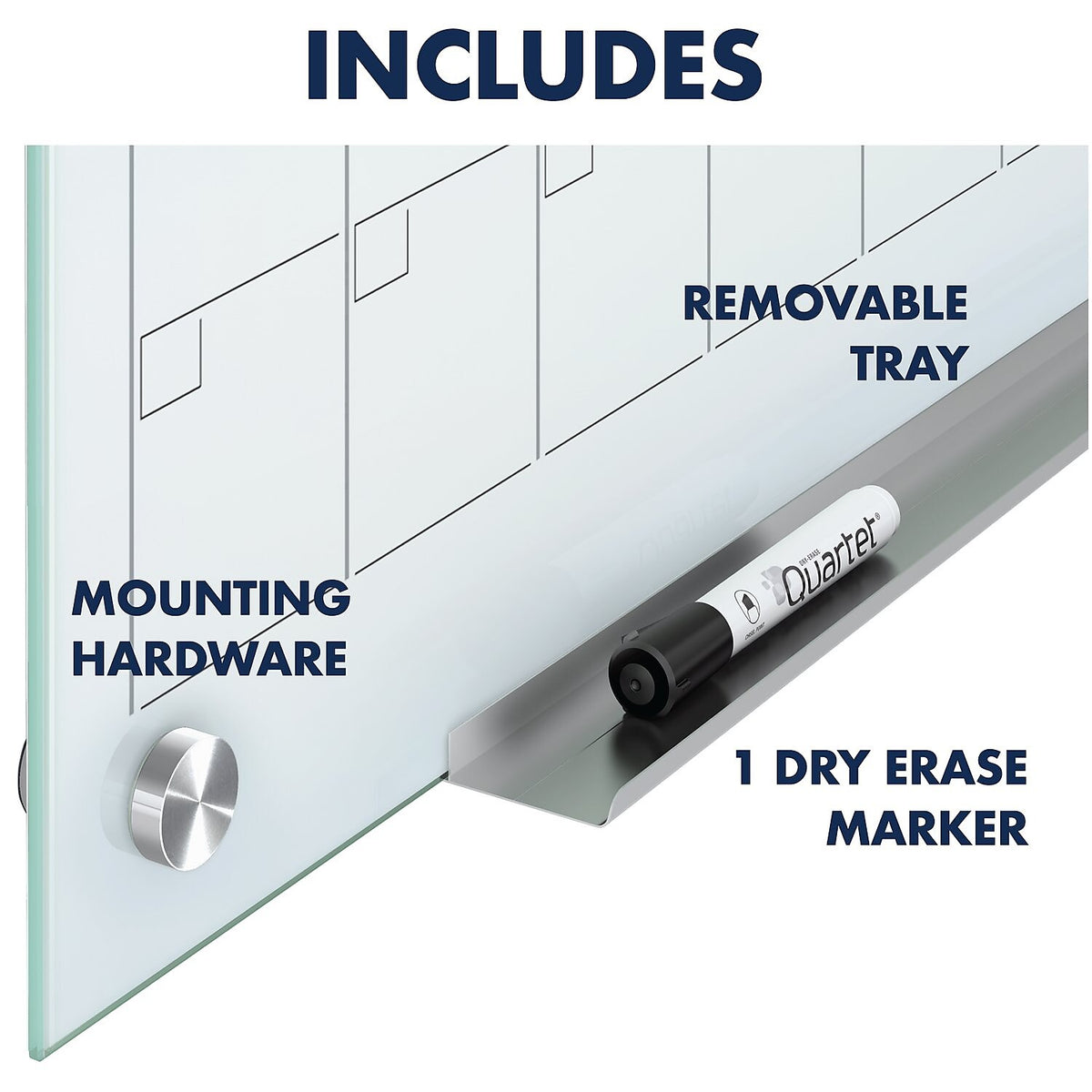 Quartet Infinity Magnetic Glass Calendar Dry-Erase Whiteboard, 3' x 2'