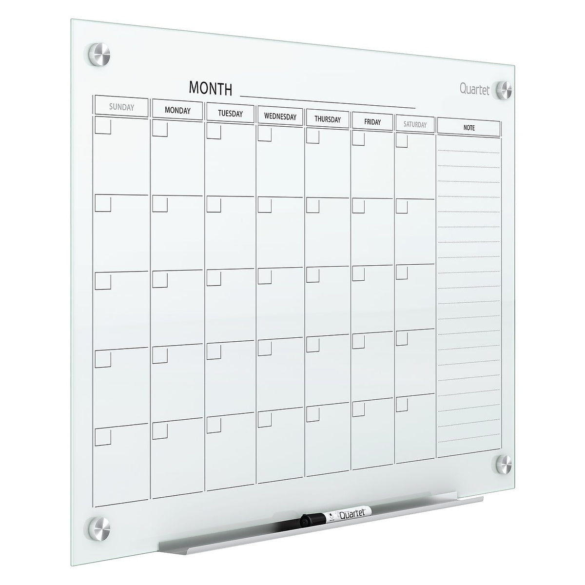 Quartet Infinity Magnetic Glass Calendar Dry-Erase Whiteboard, 4' x 3', Frameless