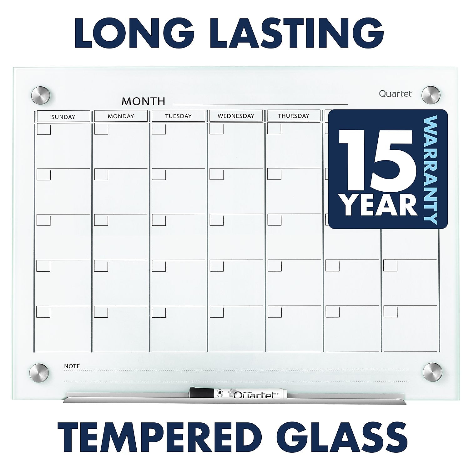 Quartet Infinity Magnetic Glass Calendar Dry-Erase Whiteboard, 4' x 3', Frameless