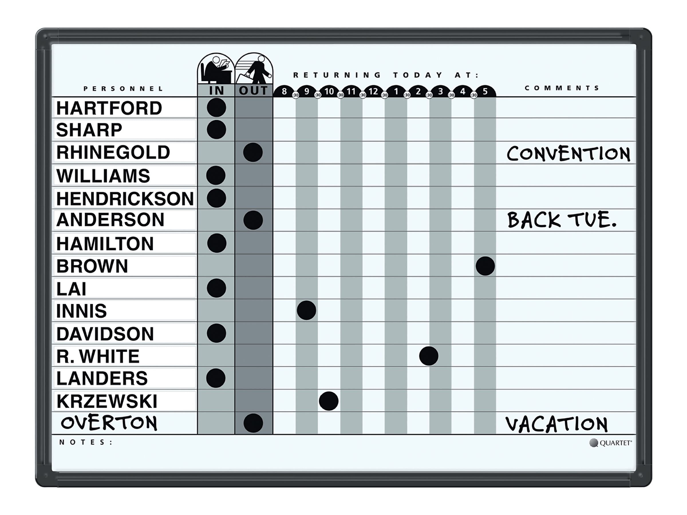 Quartet Magnetic Porcelain In-Out-Board, Aluminum Frame, 2' x 1.5'