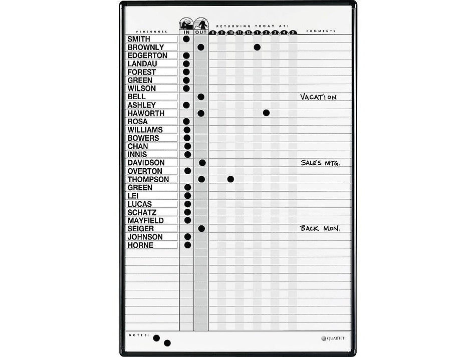 Quartet Magnetic Porcelain In-Out-Board, Aluminum Frame, 3' x 2'