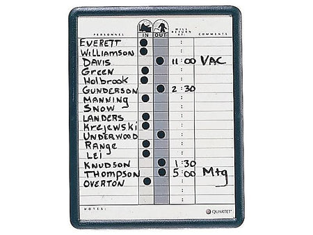 Quartet Magnetic Porcelain In-Out-Board, Black Frame, 11" x 14"