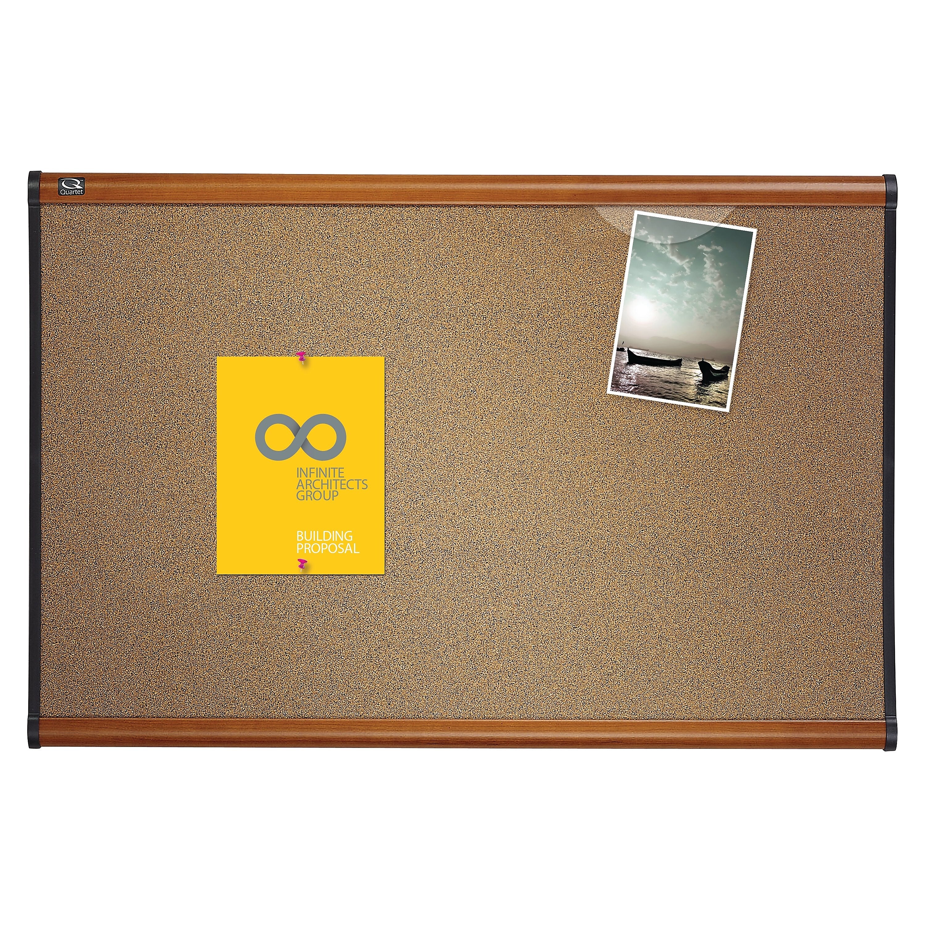 Quartet Prestige Cork Bulletin Board, Cherry Frame, 2'H x 3'W