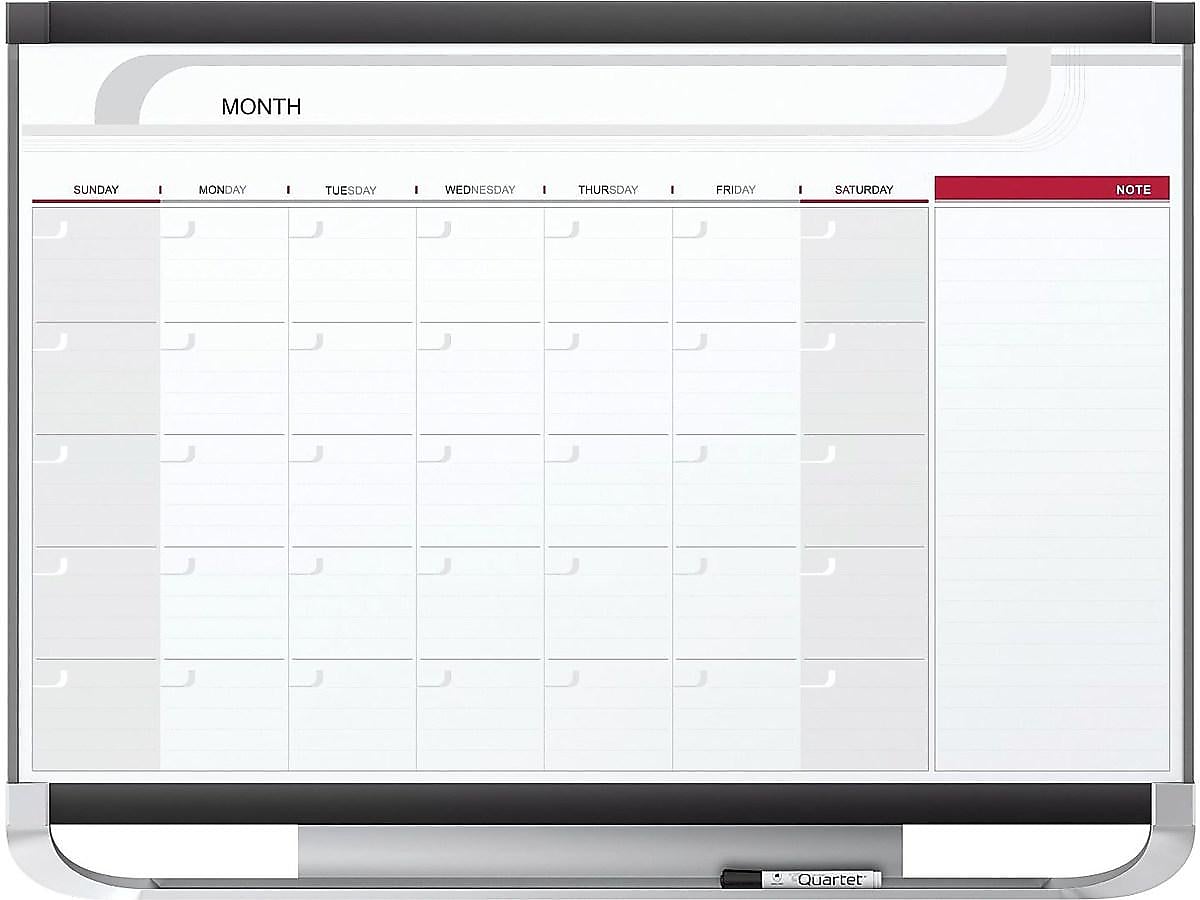 Quartet Prestige Magnetic Total Erase Calendar Whiteboard, Graphite Frame, 3' x 2'