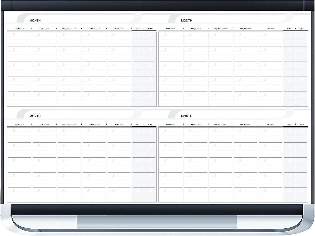 Quartet Prestige Magnetic Total Erase Calendar Whiteboard, Graphite Frame, 3' x 2'