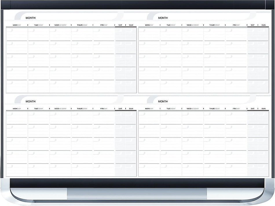 Quartet Prestige Magnetic Total Erase Calendar Whiteboard, Graphite Frame, 3' x 2'