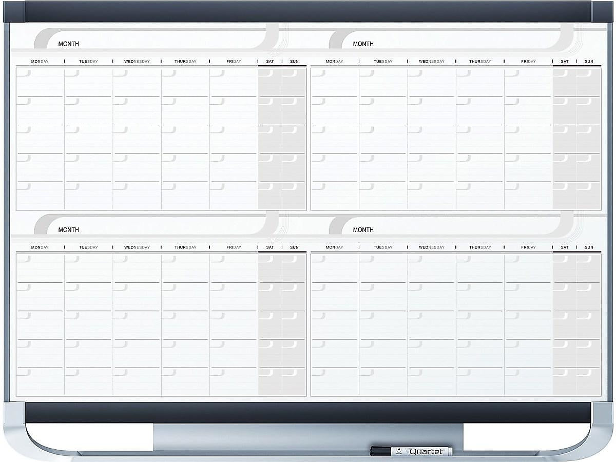 Quartet Prestige Magnetic Total Erase Calendar Whiteboard, Graphite Frame, 4' x 3'