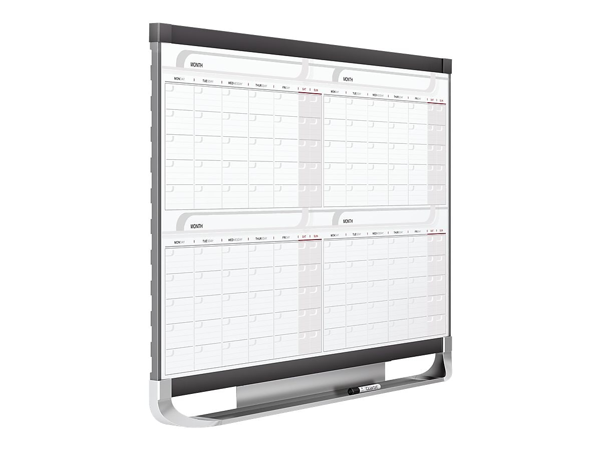 Quartet Prestige Magnetic Total Erase Calendar Whiteboard, Graphite Frame, 4' x 3'