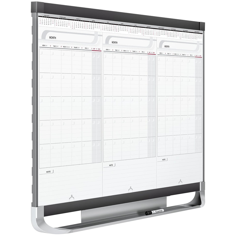 Quartet Prestige Total Erase Calendar Whiteboard, Graphite Frame, 3' x 2'