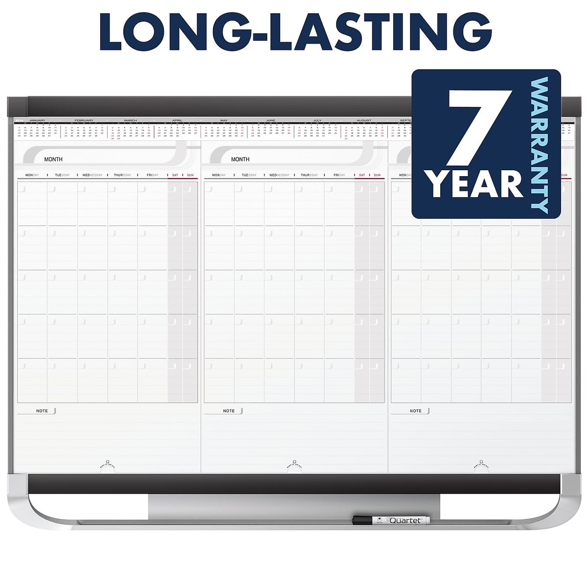 Quartet Prestige Total Erase Calendar Whiteboard, Graphite Frame, 3' x 2'