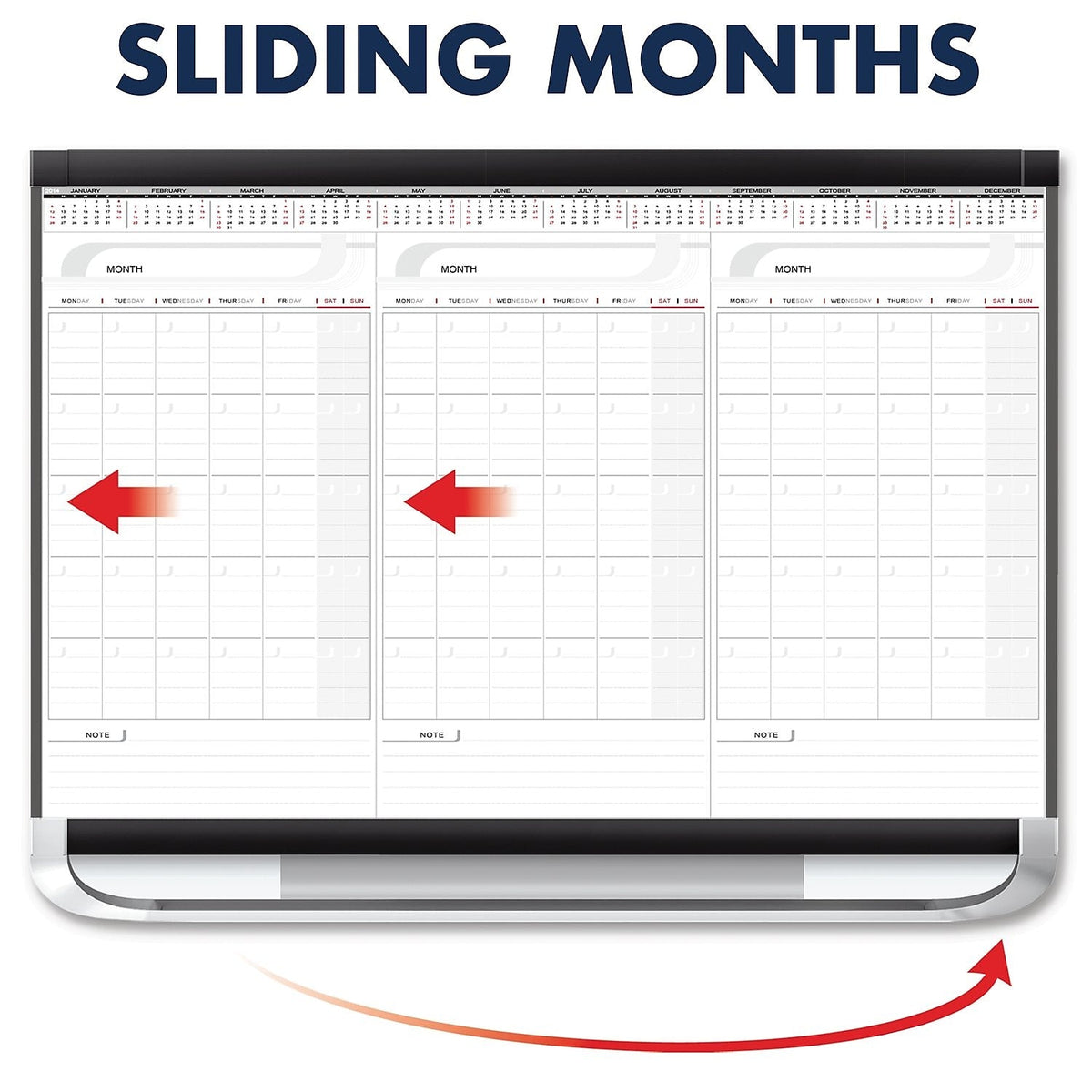 Quartet Prestige Total Erase Calendar Whiteboard, Graphite Frame, 3' x 2'