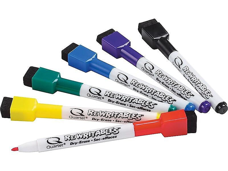 Quartet ReWritables Mini Dry Erase Markers, Fine Tip, Assorted, 6/Pack