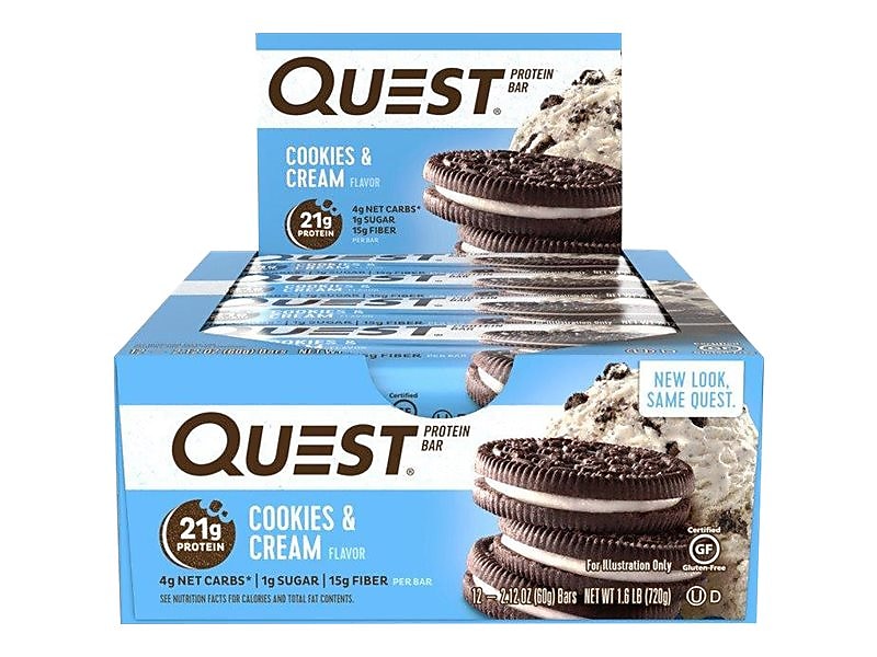 Quest Gluten Free Cookies & Cream Protein Bar, 2.12 oz, 12/Box