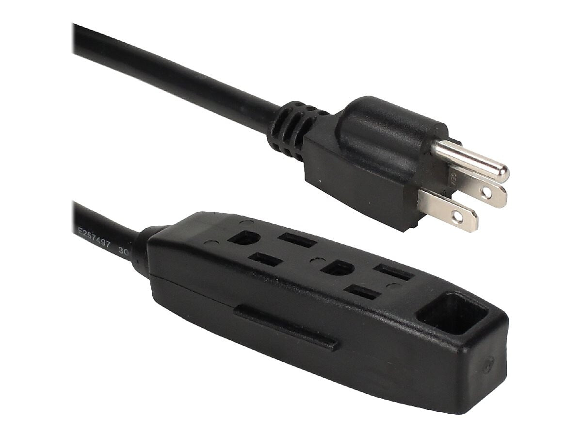 QVS 25' Extension Cord, 2-Outlet, 16 AWG, Black