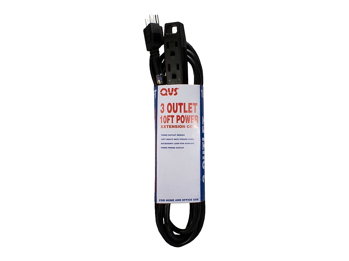 QVS 25' Extension Cord, 2-Outlet, 16 AWG, Black
