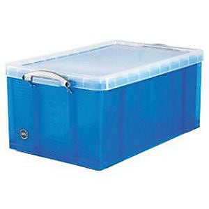 Really Useful Box® 64 Liter Snap Lid Storage Bin, Transparent Blue