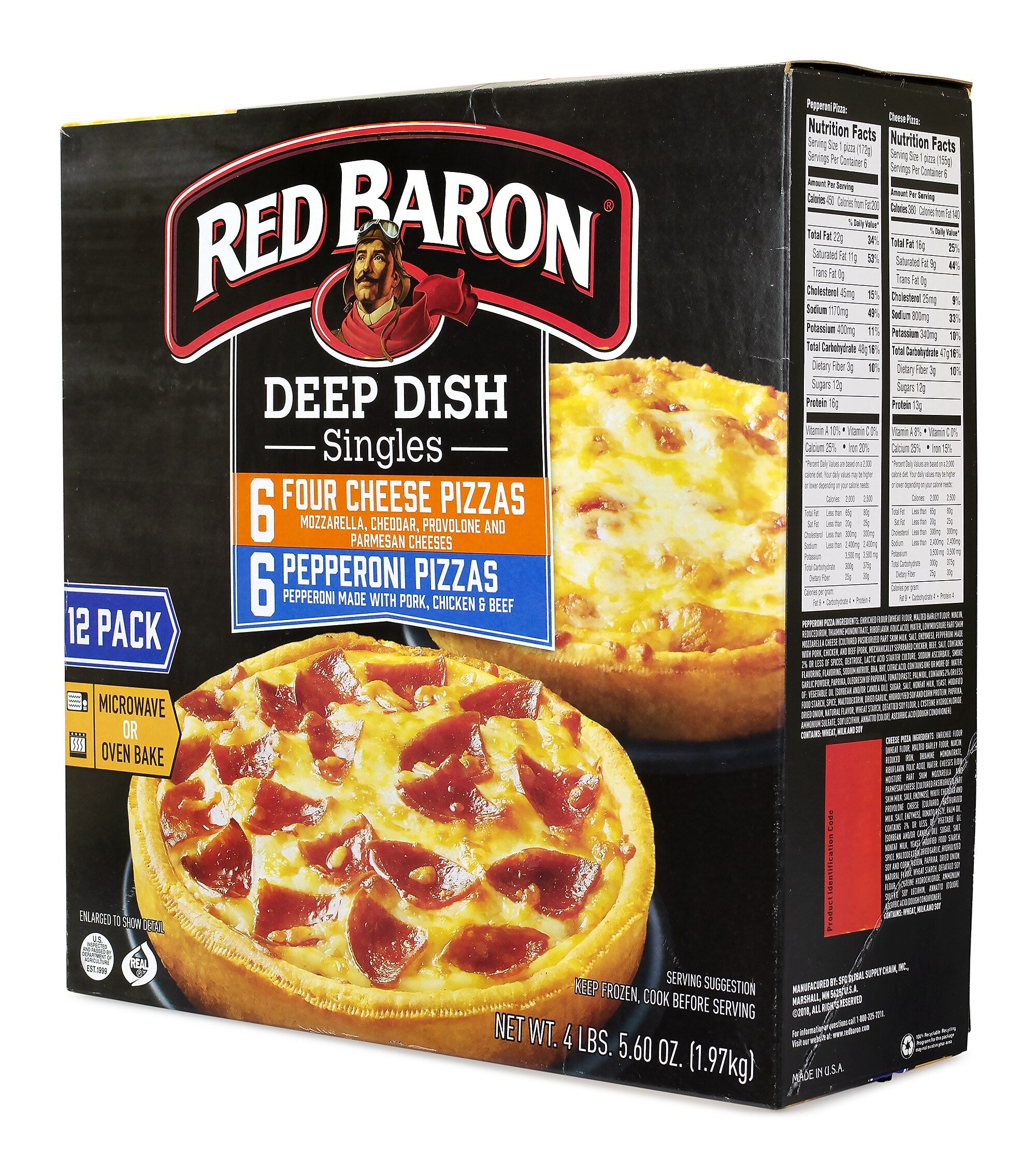 Red Baron Deep Dish Pizza Singles Variety Pack, 12/Pack