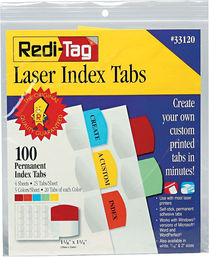Redi-Tag® Laser and Inkjet Printer Tabs Refill, Assorted Colors, 1 1/8