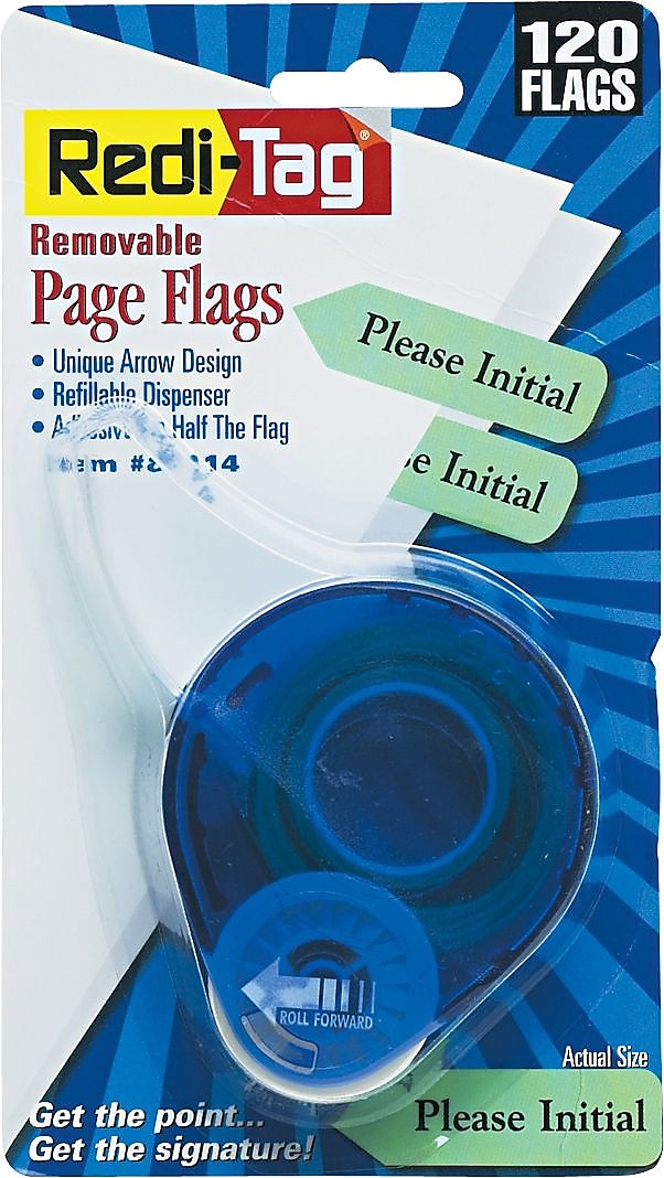 Redi-Tag 'Please Initial' Flags with Dispenser, Mint Green, 120/Pack