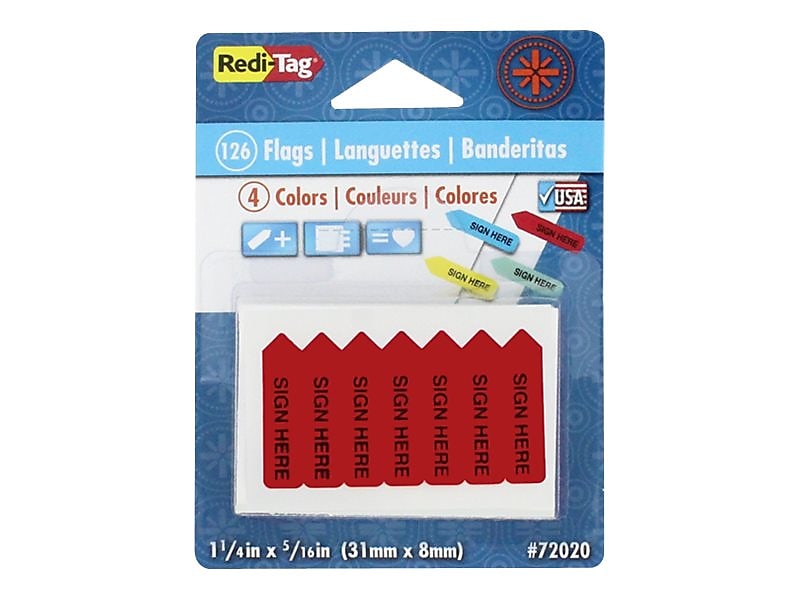 Redi-Tag Sign Here Flags, Assorted Colors, 0.31