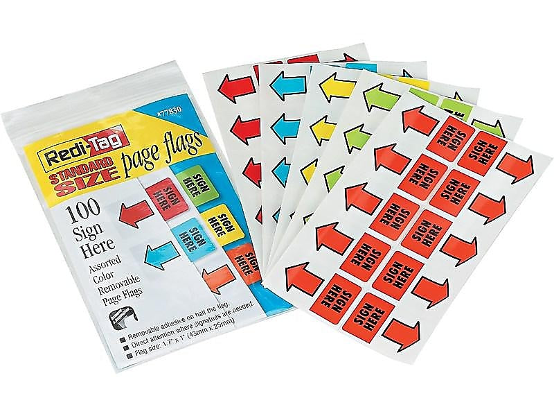 Redi-Tag Sign Here Flags, Assorted Colors, 1.69