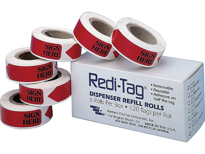 Redi-Tag Sign Here Flags, Red, 0.56