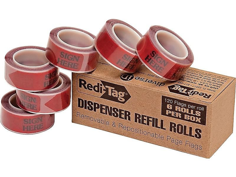 Redi-Tag Sign Here Flags, Red, 1.88