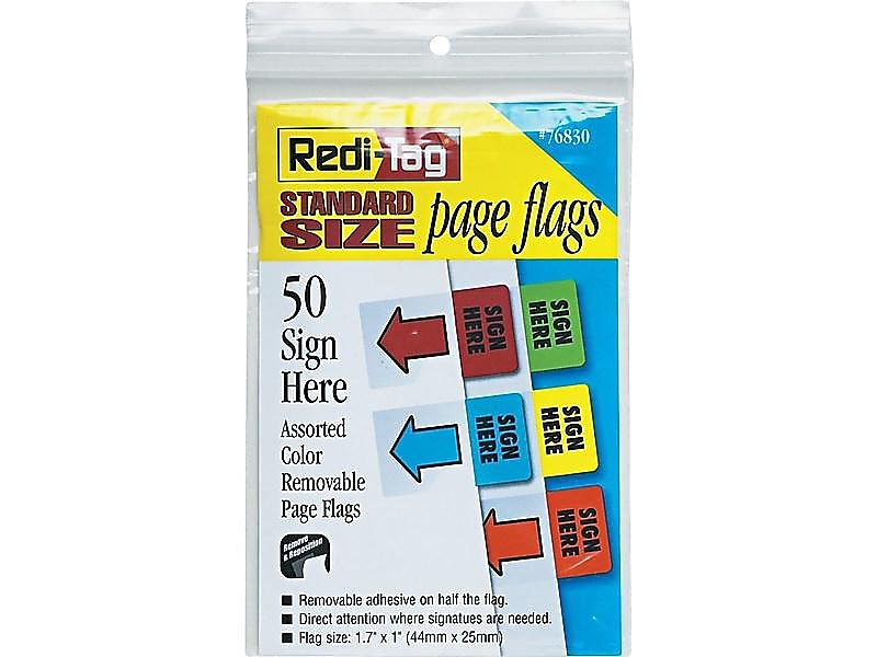 Redi-Tag Standard Page Flags, 'Sign Here', Assorted Colors, 11 1/16