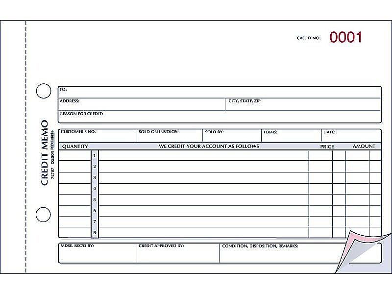 Rediform 3-Part Carbonless Credit Memos, 5.5